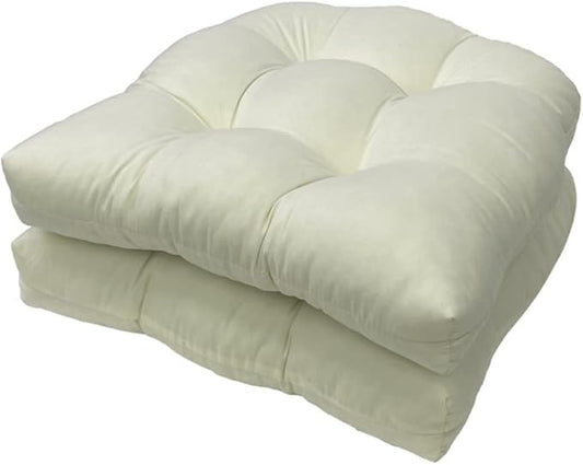 Srutirbo Pack of 2 Outdoor Indoor Tufted Seat Cushions, 18.9" x 18.9" U-Shape Cushions for Wicker Chair Seat,Patio Cushions, Furniture Dinning Chair Pad (Beige)