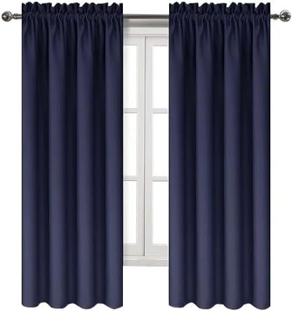 DWCN Navy Room Darkening Blackout Curtains - Thermal Insulated Privacy Energy Saving Window Curtain Drapes 42 x 72 inch Length, Set of 2 Bedroom Living Room Curtains