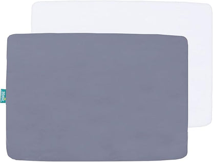 Pack and Play Sheets and Waterproof Pack n Play Mattress Protector Pad Cover 4 Pack Set, Ultra Soft Pack n Play Mattresses Sheets Compatible with Graco Pack n Play, Grey&White