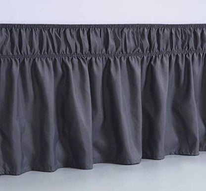 MEILA Wrap Around Bed Skirt Three Fabric Sides Elastic Dust Ruffled 16 Inch Tailored Drop,Easy to Install Fade Resistant-Dark Grey, Twin/Full