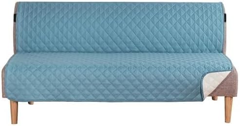 H.VERSAILTEX Reversible Futon Cover Water Repellent Armless Sofa Slipcover Washable Furniture Protector with Adjustable Elastic Strap Anti-Slip Futon Bed Cover for Dogs 70" Width Seat(Blue/Beige)