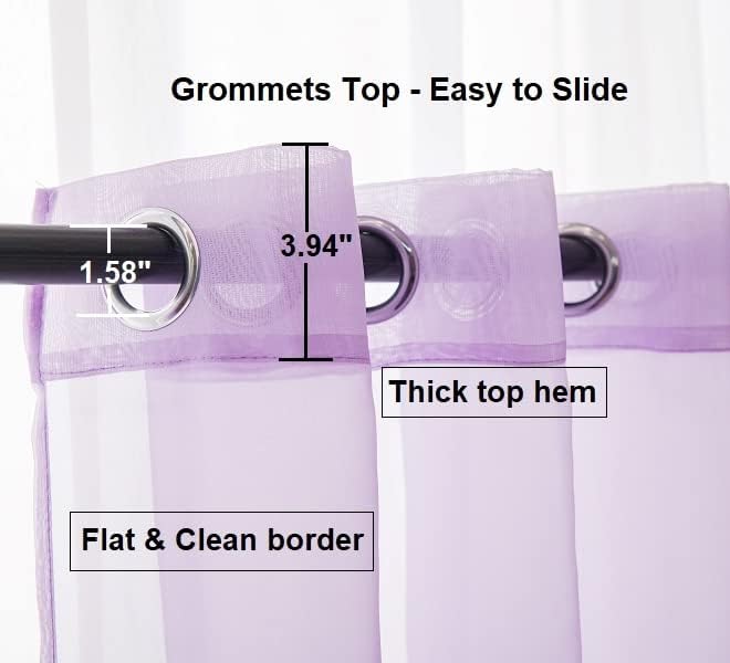 PI Sheer Curtains 63 inches Long with Grommet,Soft Polyester Voile Textured Window Draperies for Dinning Room/Kids Room 2 Panels (W52 X L63, Violet Purple)