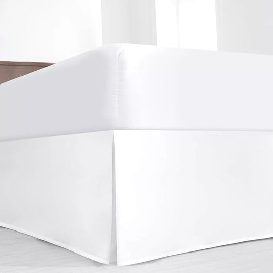 SKY BEDDINGS Luxury Pleated Full Bed Skirt with Split Corners - 16 Inch Tailored Drop - Pleated Dust Ruffle - Wrinkle-Free 100% Microfiber - Easy Fit, Soft & Durable - White