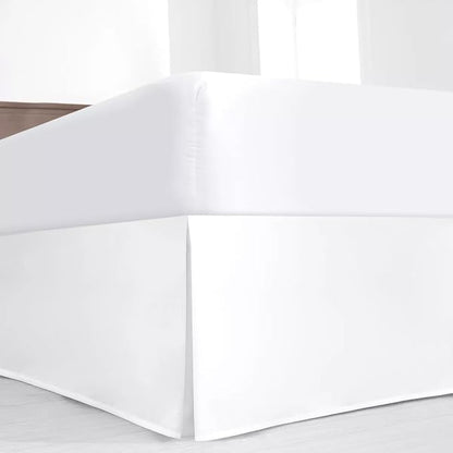 SKY BEDDINGS Luxury Pleated Queen Bed Skirt with Split Corners - 14 Inch Tailored Drop - Pleated Dust Ruffle - Wrinkle-Free 100% Microfiber - Easy Fit, Soft & Durable - White