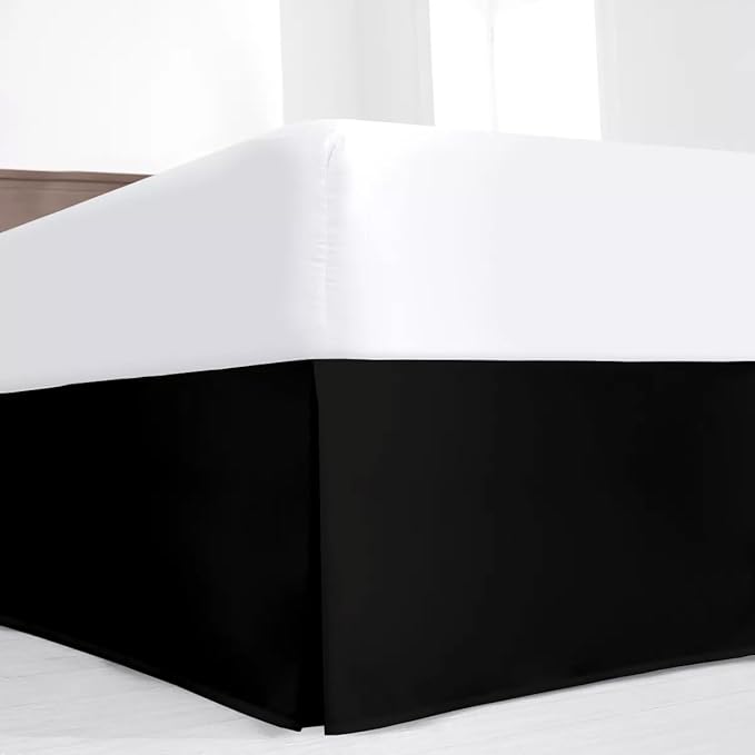 SKY BEDDINGS Luxury Pleated Twin Bed Skirt with Split Corners - 12 Inch Tailored Drop - Pleated Dust Ruffle - Wrinkle-Free 100% Microfiber - Easy Fit, Soft & Durable - Black