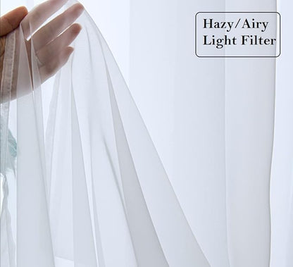 PI Valance Sheer Curtains Short Panels with Ring Top Airy Voile for Kitchen/Decoration 2PCS,W52XL18 (Optical White)