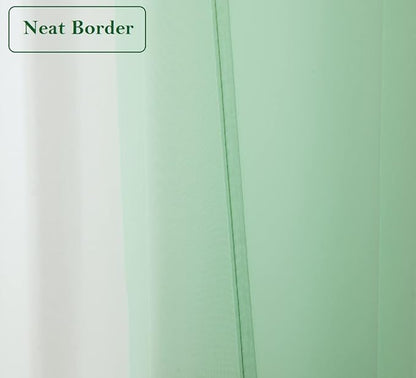 PI Green Sheer Curtain Short Panels,Eyelets Top Natural Voile Backdrop for Dining Room/Kitchen 2 Panels (W52 X L63, Mint Green)