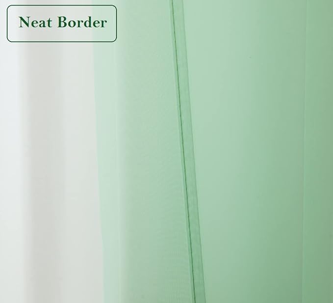 PI Green Sheer Voile Curtains Panels,Ring Top Natural Window Draperies for Outdoor/Yard 2 Panels (W52 X L72, Mint Green)