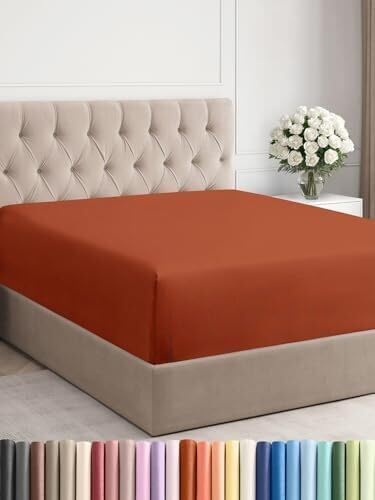 Extra Deep Full Fitted Sheet - Hotel Luxury Single Fitted Sheet Only - Easily Fits 18 inch to 24 inch Mattress - Ultra Soft, Wrinkle & Fade Free w/Extra Deep Pockets - Breathable & Comfy - Terracotta