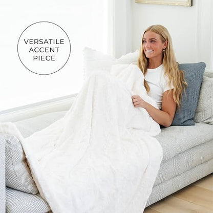 GRACED SOFT LUXURIES Throw Blanket Softest Warm Elegant Cozy Faux Fur Aesthetic for Home, Couch, Sofa, Bed, Living Room (Solid Ivory, Extra Large 60" x 80")