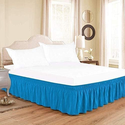 Turquoise Wrap Around Bed Skirts with 16" Drop - Three Sides Fabric Adjustable Elastic Dust Ruffle Silky Soft -600 TC Stretchy Bed Skirt-Olympic Queen(66"X 80") Turquoise