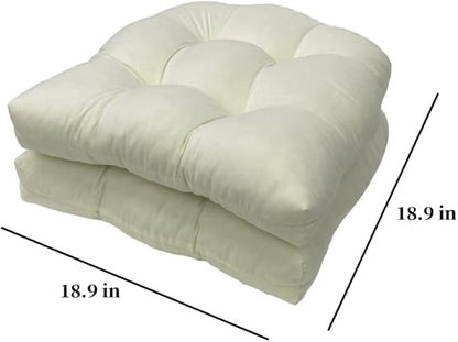 Srutirbo Pack of 2 Outdoor Indoor Tufted Seat Cushions, 18.9" x 18.9" U-Shape Cushions for Wicker Chair Seat,Patio Cushions, Furniture Dinning Chair Pad (Beige)