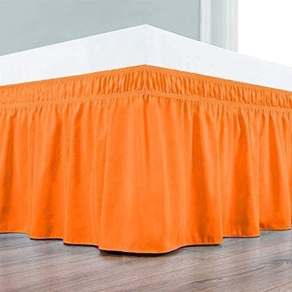 Orange Wrap Around Bed Skirts with 16" Drop - Three Sides Fabric Adjustable Elastic Dust Ruffle Silky Soft -600 TC Stretchy Bed Skirt-Twin(39"X 75") Orange