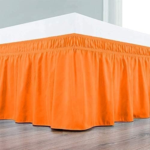 Orange Wrap Around Bed Skirts with 16" Drop - Three Sides Fabric Adjustable Elastic Dust Ruffle Silky Soft -600 TC Stretchy Bed Skirt-King(76"X 80") Orange
