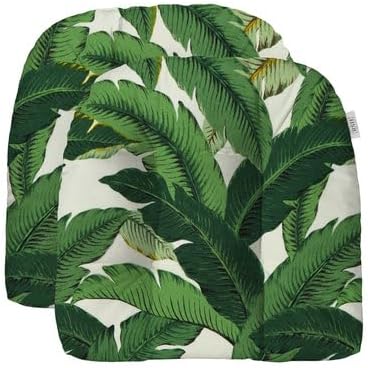 RSH DECOR: Tufted U-Shape Wicker Seat Cushions Set of 2 | 19” x 19” | All-Weather Spun Fabric | Water-Resistant | Outdoor Chair Cushions for Patio Furniture | Swaying Palms Aloe