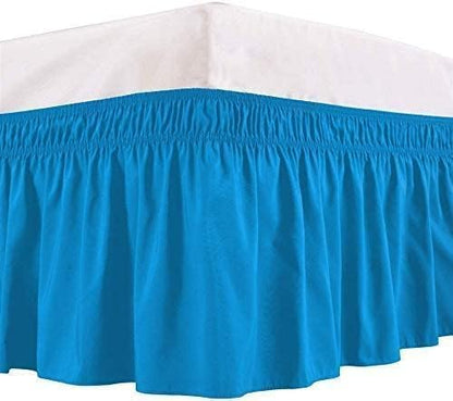 Turquoise Wrap Around Bed Skirts with 16" Drop - Three Sides Fabric Adjustable Elastic Dust Ruffle Silky Soft -600 TC Stretchy Bed Skirt-Short Queen(60"X 75") Turquoise