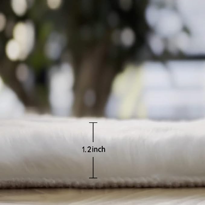 White Round Shag Rugs 6ft Faux Rabbit Washable Fur Area Rugs for Living Room Circle Fluffy Rugs for Bedroom Boho Rug Home Room Décor