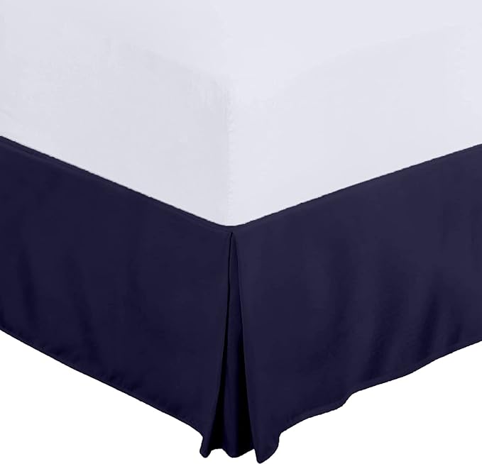 Full Size Bed Skirt 600 TC Egyptian Cotton 18 Inch Drop Easy Fit - Bed Skirt for Full 54x75 Inch Beds - Center & Corner Pleats, Navy Blue