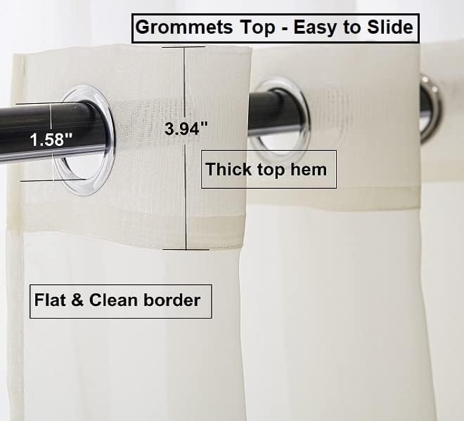 PI Sheer Curtains Panels Ring Top,Casual Voile Sheer Curtain for Dining Room/Living Room 2 Panels (W52 X L95, Butter)