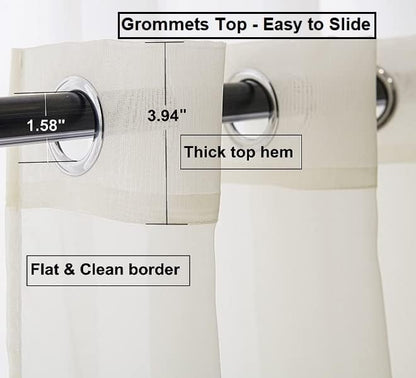PI Sheer Curtains Panels Ring Top,Casual Voile Sheer Curtain for Dining Room/Living Room 2 Panels (W52 X L95, Butter)
