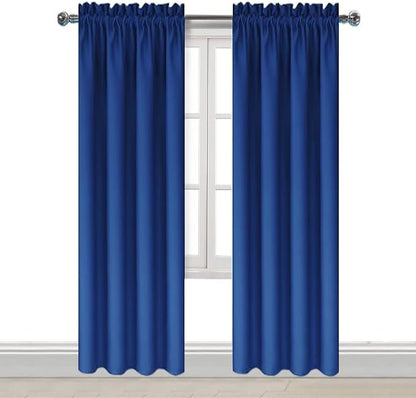 DWCN Blackout Curtains Room Darkening Thermal Insulated Bedroom Curtains Window Curtain Panels, 42 x 84 inches Long, Set of 2 Classic Blue Rod Pocket Drapes
