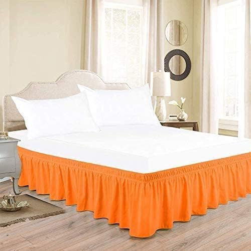 Orange Wrap Around Bed Skirts with 16" Drop - Three Sides Fabric Adjustable Elastic Dust Ruffle Silky Soft -600 TC Stretchy Bed Skirt-King(76"X 80") Orange