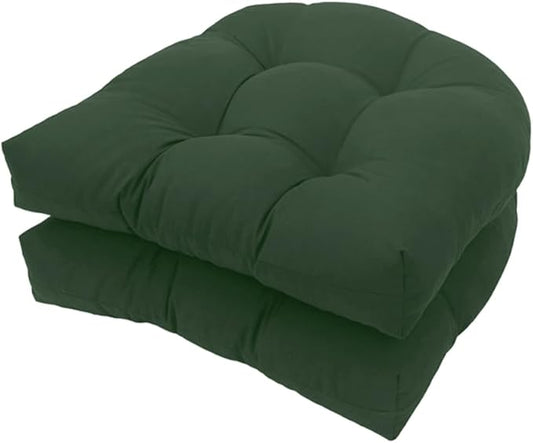 Srutirbo Pack of 2 Outdoor Indoor Tufted Seat Cushions, 18.9" x 18.9" U-Shape Cushions for Wicker Chair Seat,Patio Cushions, Furniture Dinning Chair Pad (Dark Green)