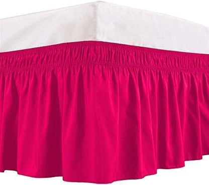 Hot Pink Wrap Around Bed Skirts with 16" Drop - Three Sides Fabric Adjustable Elastic Dust Ruffle Silky Soft -600 TC Stretchy Bed Skirt-Full(54"X 75") Hot Pink