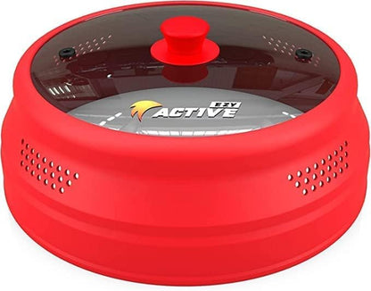 Collapsible Microwave Cover for Food - Silicone and Glass Splatter Guard Lid for 6-12 inch Plates & Bowls, Dishwasher Safe, Heat Resistant, BPA-Free, (Red).