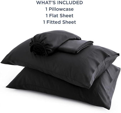Bedsure Twin Sheets Set, Cooling Sheets Twin Size Bed Set, Rayon Derived from Bamboo, Twin Size Sheets, Breathable & Soft Bed Sheets, Hotel Luxury Silky Bedding Sheets & Pillowcases, Black