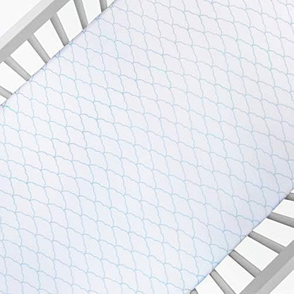 Newton Baby MINI CRIB Fitted Sheets (2-Pack) | Organic Muslin Cotton, Breathable Soft Baby Sheets, Washable Baby Mattress Sheets, Fits Any Mini Sized Crib 24" x 38", Dreamweaver Moonstone Mist + White