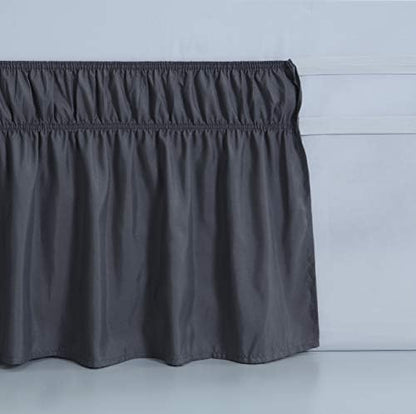 MEILA Wrap Around Bed Skirt Three Fabric Sides Elastic Dust Ruffled 16 Inch Tailored Drop,Easy to Install Fade Resistant-Dark Grey, Queen/King