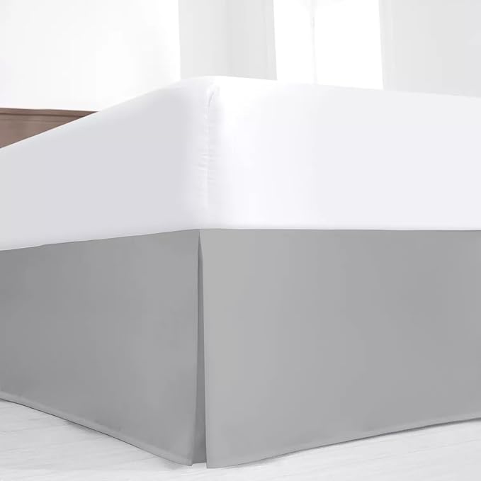 SKY BEDDINGS Luxury Pleated Queen Bed Skirt with Split Corners - 14 Inch Tailored Drop - Pleated Dust Ruffle - Wrinkle-Free 100% Microfiber - Easy Fit, Soft & Durable - Light Grey