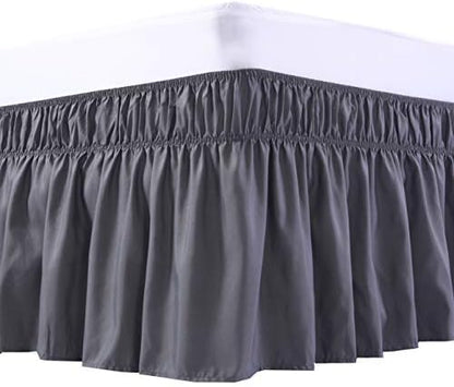MEILA Wrap Around Bed Skirt Three Fabric Sides Elastic Dust Ruffled 16 Inch Tailored Drop,Easy to Install Fade Resistant-Dark Grey, Twin/Full