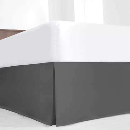 SKY BEDDINGS Luxury Pleated Full Bed Skirt with Split Corners - 16 Inch Tailored Drop - Pleated Dust Ruffle - Wrinkle-Free 100% Microfiber - Easy Fit, Soft & Durable - Dark Grey