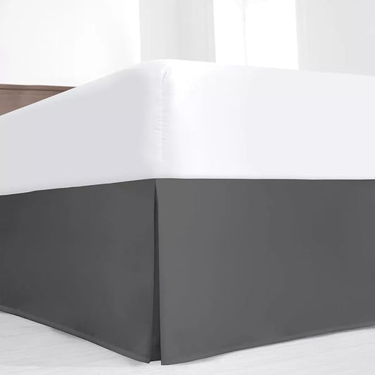SKY BEDDINGS Luxury Pleated Queen Bed Skirt with Split Corners - 12 Inch Tailored Drop - Pleated Dust Ruffle - Wrinkle-Free 100% Microfiber - Easy Fit, Soft & Durable - Dark Grey