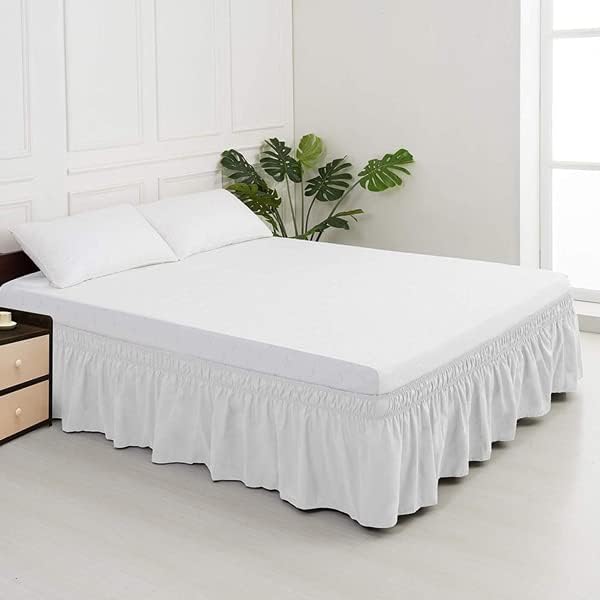 MEILA Wrap Around Bed Skirt Three Fabric Sides Elastic Dust Ruffled 18 Inch Tailored Drop,Easy to Install Fade Resistant-White, Twin/Full