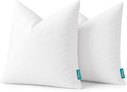 Oubonun 16x16 Feather Down Alternative Throw Pillow Inserts, 100% Cotton Cover, Medium Firm Decorative Pillow Inserts for Couch, Sofa, Bed, Chair (Set of 2)