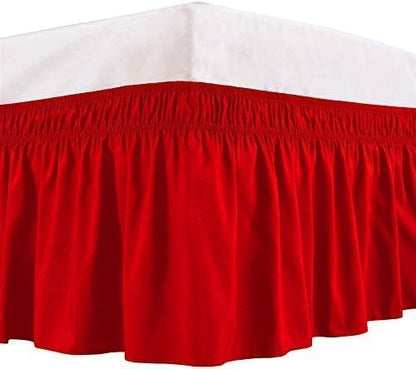 Red Wrap Around Bed Skirts with 16" Drop - Three Sides Fabric Adjustable Elastic Dust Ruffle Silky Soft -600 TC Stretchy Bed Skirt-Queen XL(60"X 84") Red