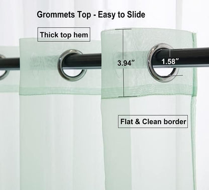 PI Mint Sheer Curtains with Eyelets,Light Voile Textured,Cool Window Backdrop for Farmhouse/Villa 2 Panels (W52 X L95, Mint Green)