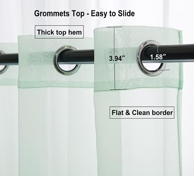 PI Green Sheer Curtains 63 Inches Long,Grommet Top Mint Cool Voile Window Treatment for Farmhouse/Bay Window 2 Panels (W42 X L63, Mint Green)