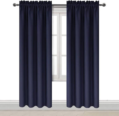 DWCN Blackout Curtains Room Darkening Thermal Insulated Bedroom Curtains Window Curtain Panels, 38 x 84 inches Long, Set of 2 Navy Rod Pocket Drapes