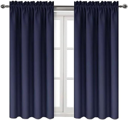 DWCN Navy Room Darkening Blackout Curtains - Thermal Insulated Privacy Energy Saving Window Curtain Drapes 38 x 54 inch Length, Set of 2 Bedroom Living Room Curtains