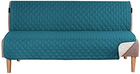 H.VERSAILTEX Reversible Futon Cover Water Repellent Armless Sofa Slipcover Washable Furniture Protector with Adjustable Elastic Strap Anti-Slip Futon Bed Cover for Dogs 70" Width Seat(Dark Teal/Beige)