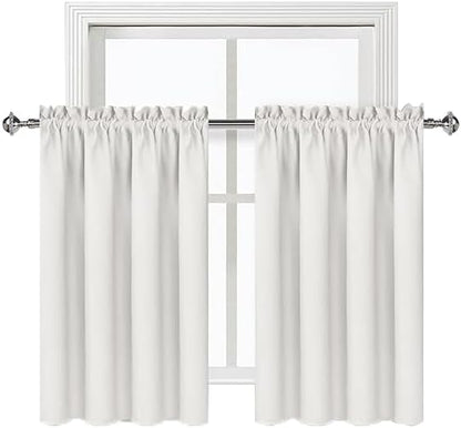 DWCN Short Ivory Blackout Curtains for Small Window, Thermal Insulated Energy Saving Room Darkening Curtains for Kitchen/Bedroom (W60 x L36 inch, Set of 2 Panels, Top of Rod Pocket)