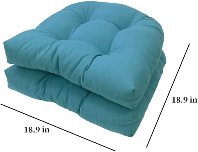 Srutirbo Pack of 2 Outdoor Indoor Tufted Seat Cushions, 18.9" x 18.9" U-Shape Cushions for Wicker Chair Seat,Patio Cushions, Furniture Dinning Chair Pad (Sky Blue)