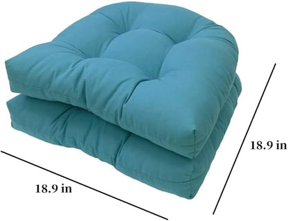 Srutirbo Pack of 2 Outdoor Indoor Tufted Seat Cushions, 18.9" x 18.9" U-Shape Cushions for Wicker Chair Seat,Patio Cushions, Furniture Dinning Chair Pad (Sky Blue)