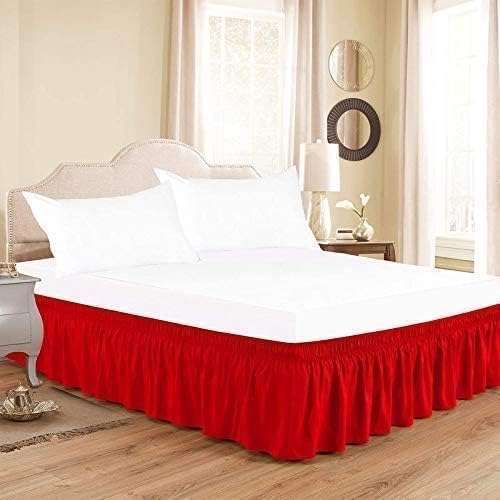 Red Wrap Around Bed Skirts with 16" Drop - Three Sides Fabric Adjustable Elastic Dust Ruffle Silky Soft -600 TC Stretchy Bed Skirt-King XL(78"X 84") Red
