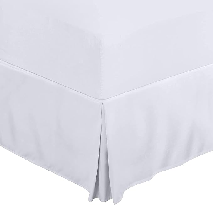 Queen Size Bed Skirt 600 TC Egyptian Cotton 18 Inch Drop Easy Fit - Bed Skirt for Queen 60x80 Inch Beds - Center & Corner Pleats, White Solid