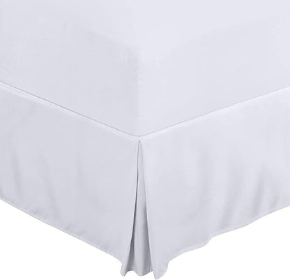 Full Size Bed Skirt 600 TC Egyptian Cotton 18 Inch Drop Easy Fit - Bed Skirt for Full 54x75 Inch Beds - Center & Corner Pleats, White Solid